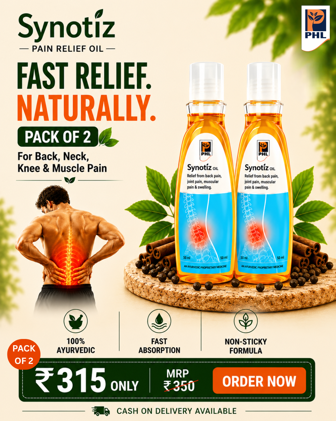 Synotiz Pain Relief Oil for Back, Neck, Shoulder & Joint Pain