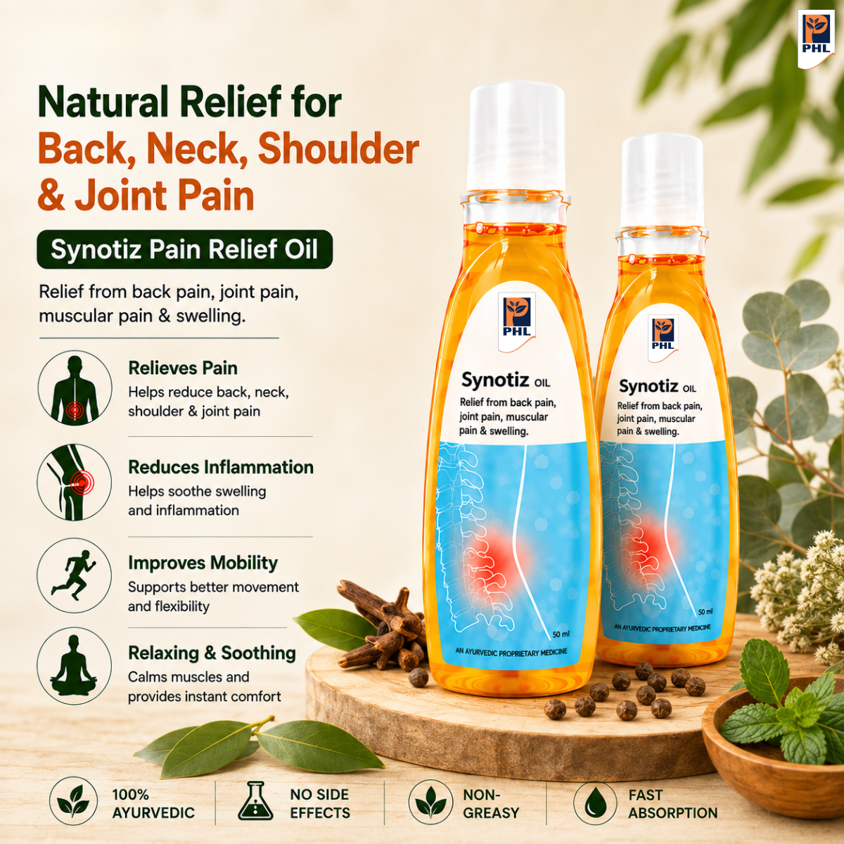 Synotiz Pain Relief Oil for Back, Neck, Shoulder & Joint Pain