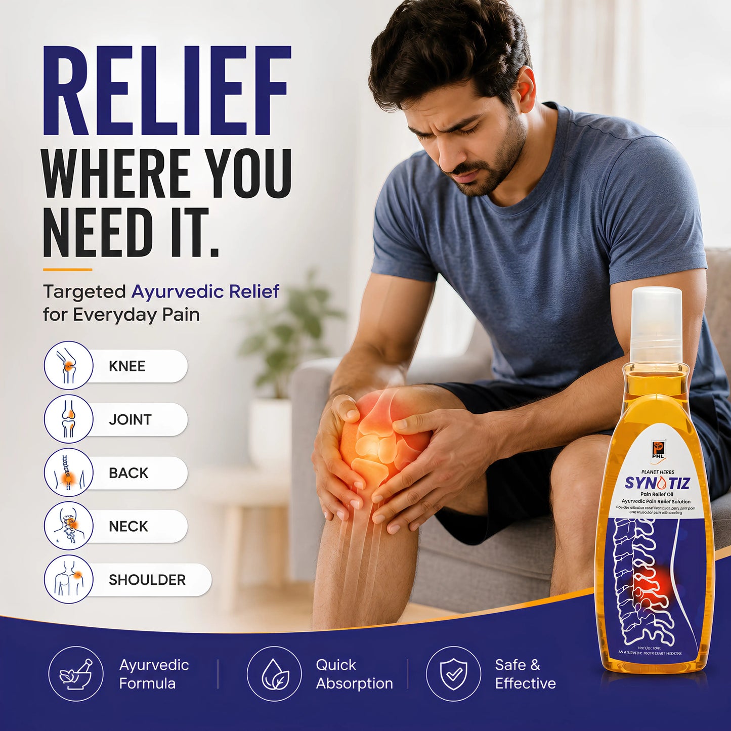 Synotiz Pain Relief Oil for Back, Neck, Shoulder & Joint Pain